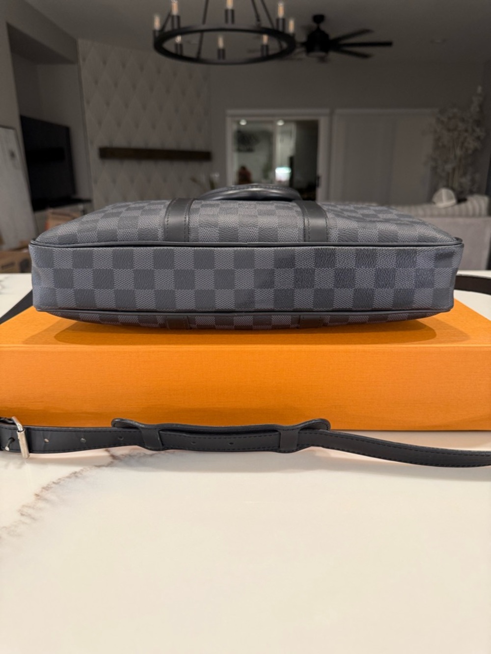 Men's Checkered Briefcase Messenger Bag - Black - Picture 5 of 12